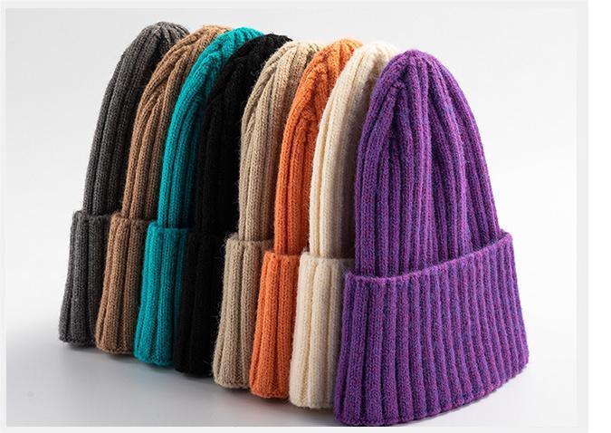 Autumn Winter Knitted Hat For Women'S Fashion Cotton Cashmere Warm Wool Hat Solid Color Ruffled Pullover Hat Doba beige